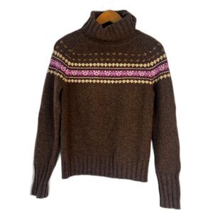 Old Navy Brown Knit Turtleneck Lambs Wool Blend Fisherman Sweater Size Medium